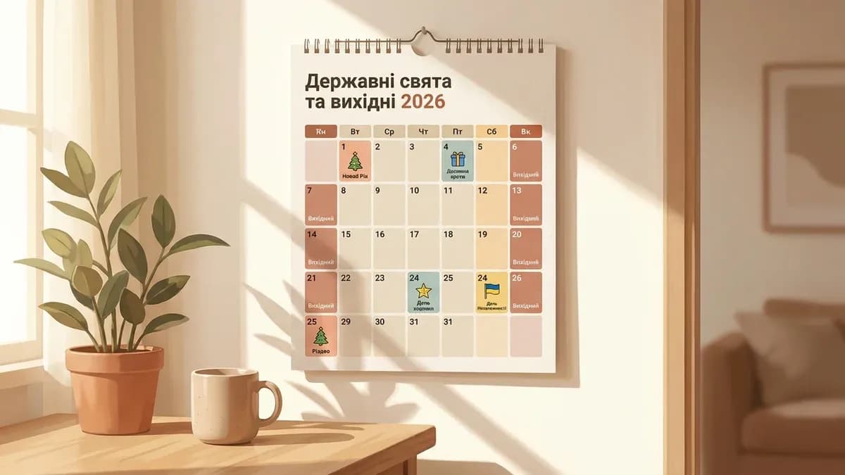 Державні свята та вихідні в Україні 2026 — повний календар